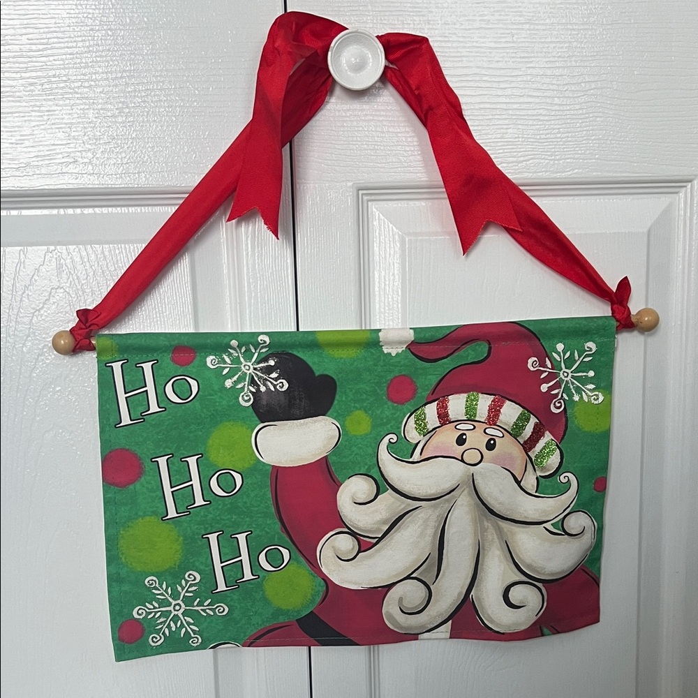 Festive Santa Door Hanging with Red Ribbon